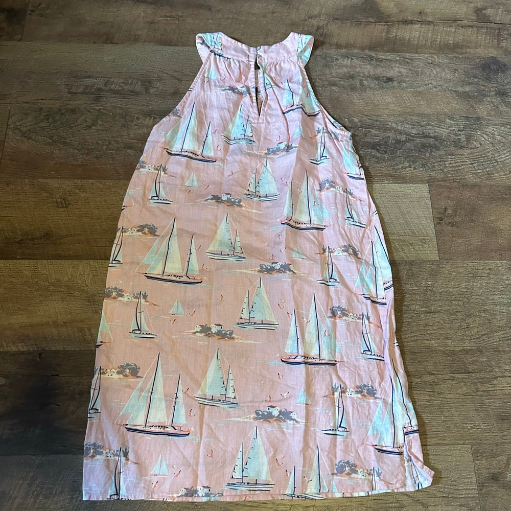 Women's St. Tropez West Pink & Blue Sailboat Maxi Dress S linen - Picture 12 of 12